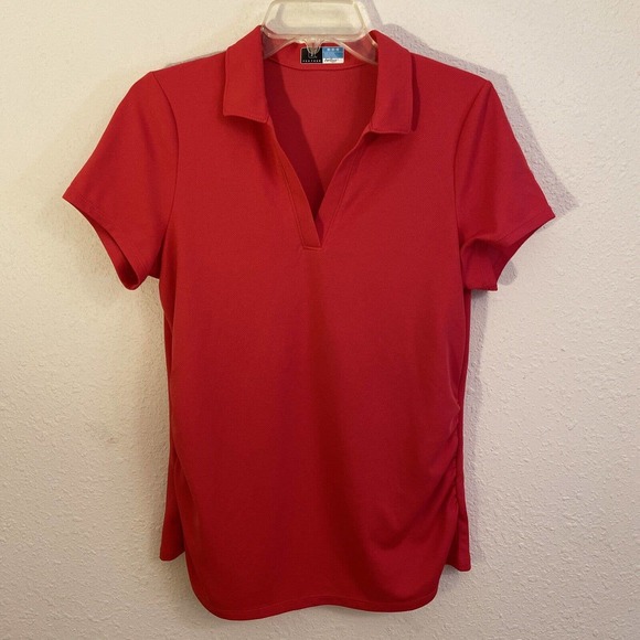 PGA Tour Women's Air Flux Solid Polo Shirt M Short Sleeve Pink Top V-Neck - Picture 1 of 4